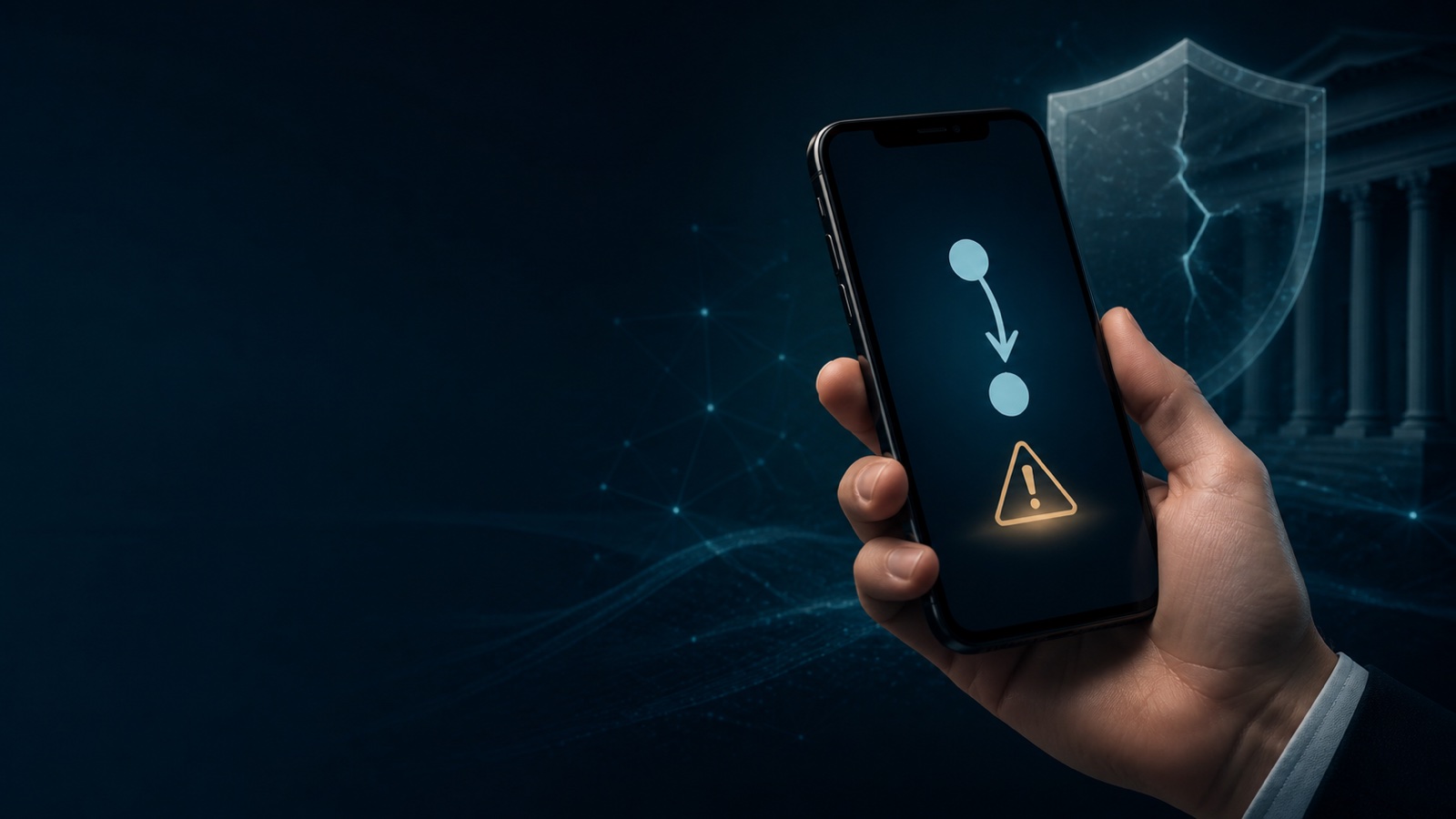 Celular com alerta de transação e símbolo de proteção bancária